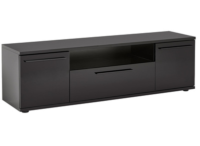 Meuble TV design noir laqu&eacute; avec rangements PACO