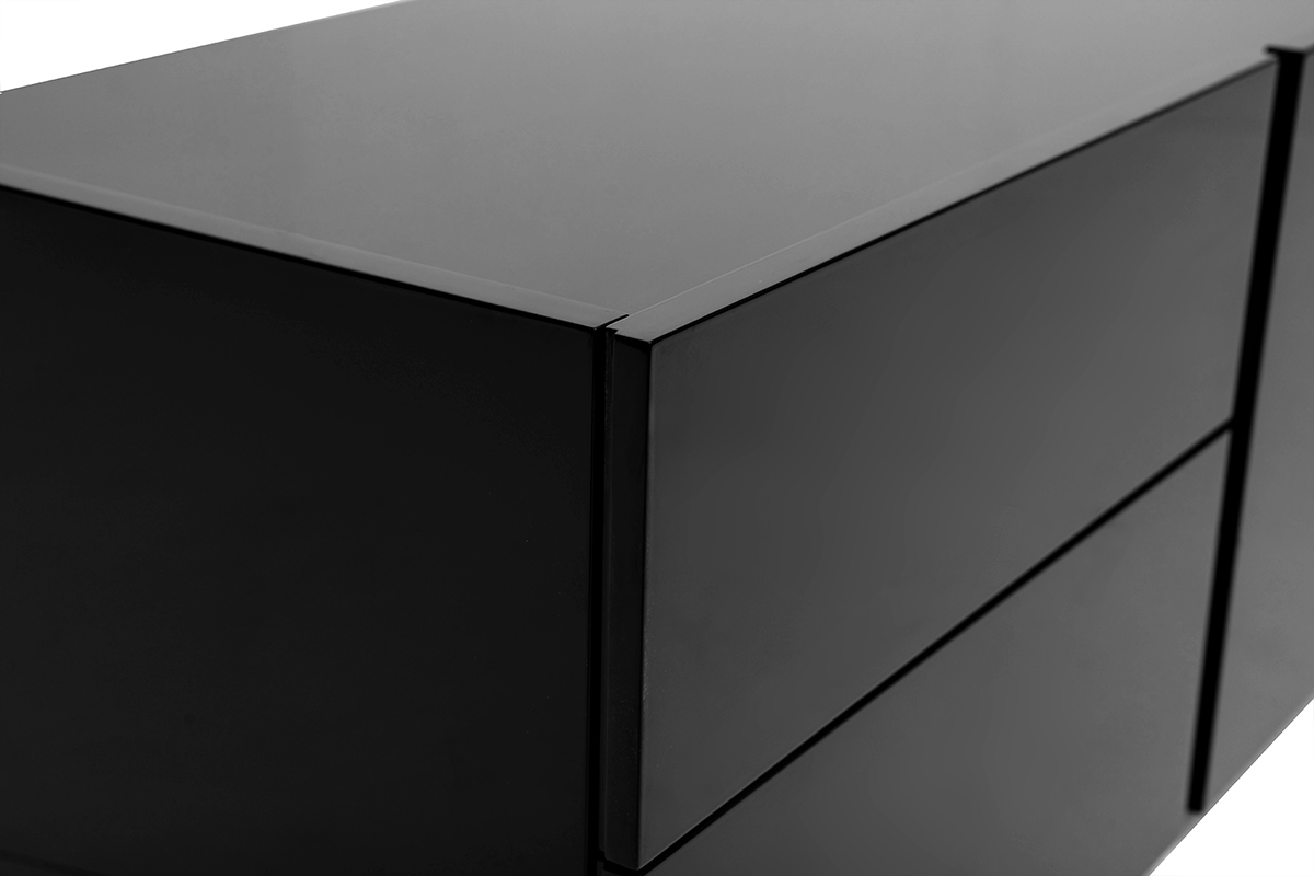 Meuble TV design noir laqu� brillant avec rangements L199.8 cm ISAURE