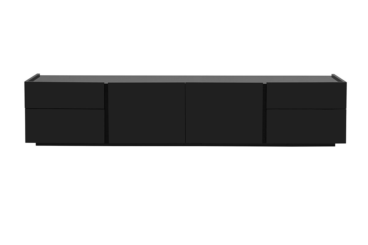 Meuble TV design noir laqu� brillant avec rangements L200 cm ISAURE
