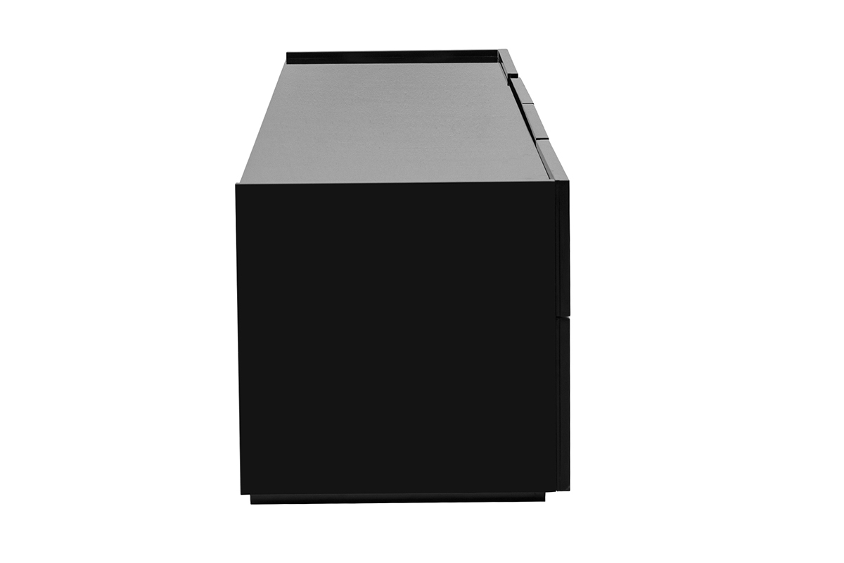 Meuble TV design noir laqu� brillant avec rangements L200 cm ISAURE