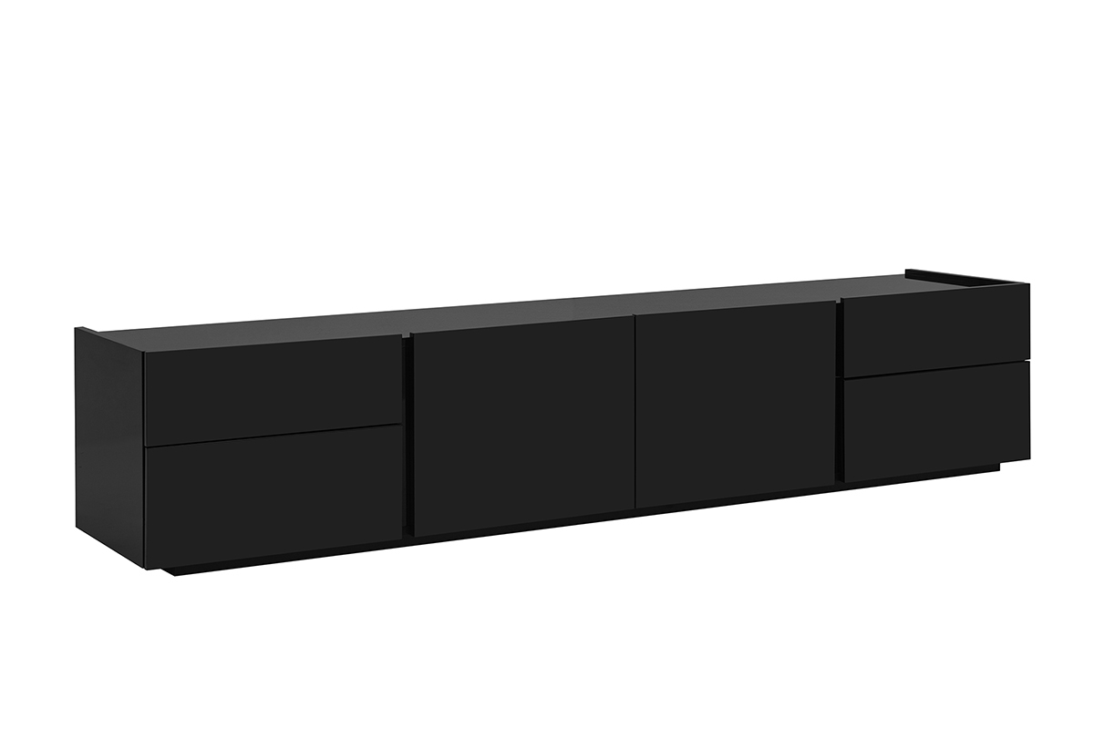 Meuble TV design noir laqu� brillant avec rangements L200 cm ISAURE