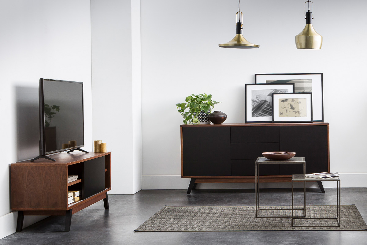 Meuble TV design noyer et noir mat NORMA
