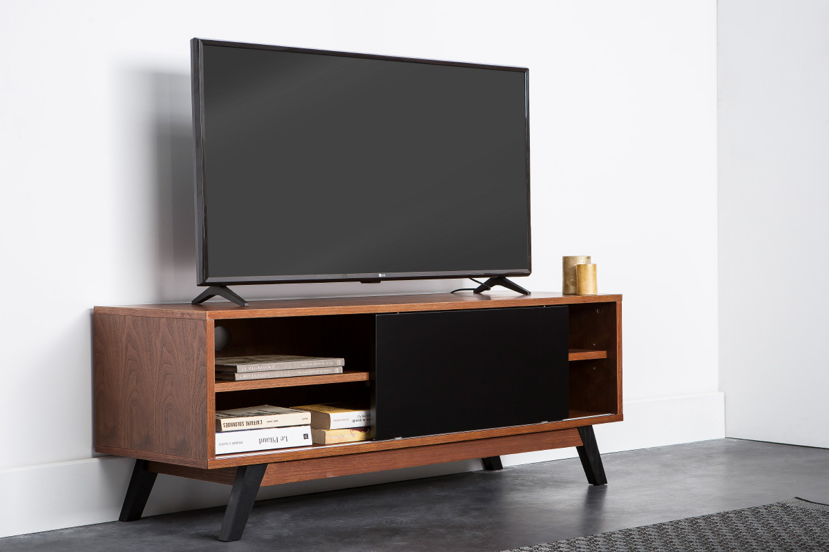 Meuble TV design noyer et noir mat NORMA