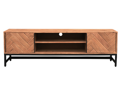 Meuble TV en acacia et m&eacute;tal noir STICK