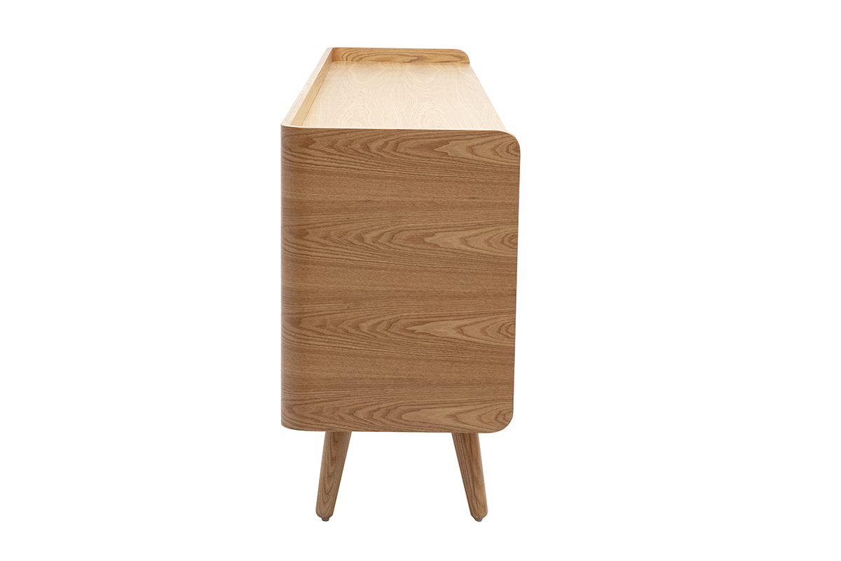 Meuble TV en bois clair fr�ne et cannage rotin L200 cm ELSY