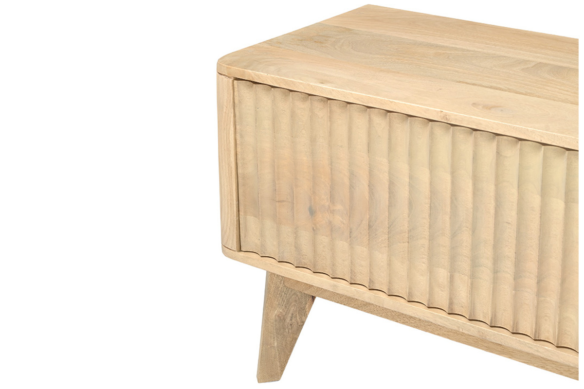 Meuble TV en bois clair manguier massif avec porte coulissante L160 cm ALDA