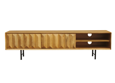 Meuble TV en bois clair manguier massif gravé L160 cm AGRA