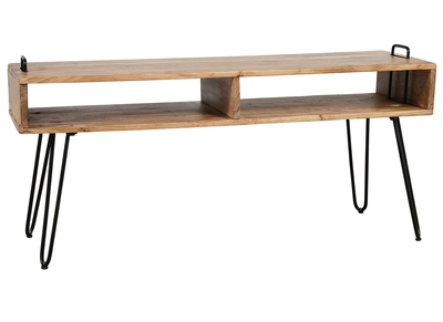 Meuble TV en bois d'acacia et m&eacute;tal noir ALVIN