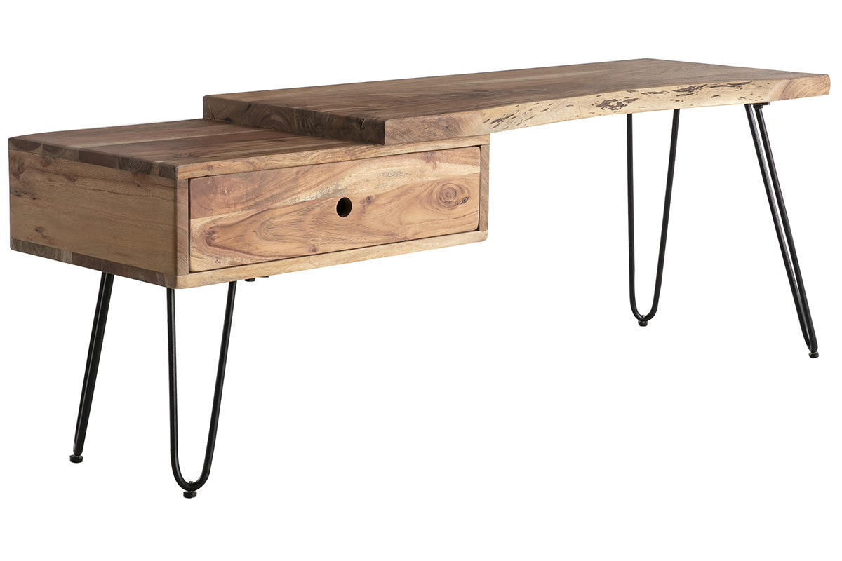 Meuble TV en bois d'acacia et m�tal noir PINA