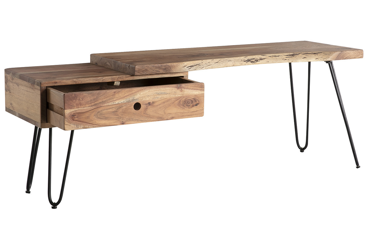 Meuble TV en bois d'acacia et m�tal noir PINA