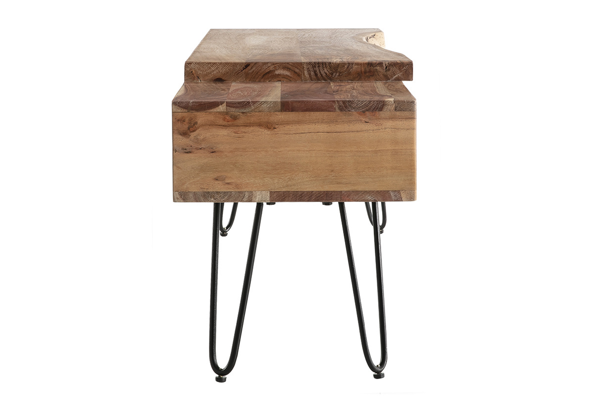 Meuble TV en bois d'acacia et m�tal noir PINA