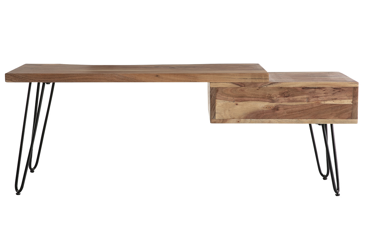 Meuble TV en bois d'acacia et m�tal noir PINA