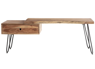 Meuble TV en bois d'acacia et m&eacute;tal noir PINA