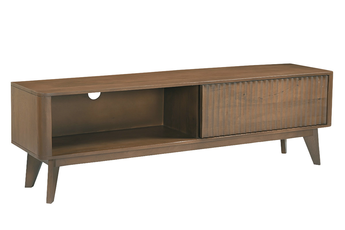 Meuble TV en bois fonc� manguier massif avec porte coulissante L160 cm ALDA