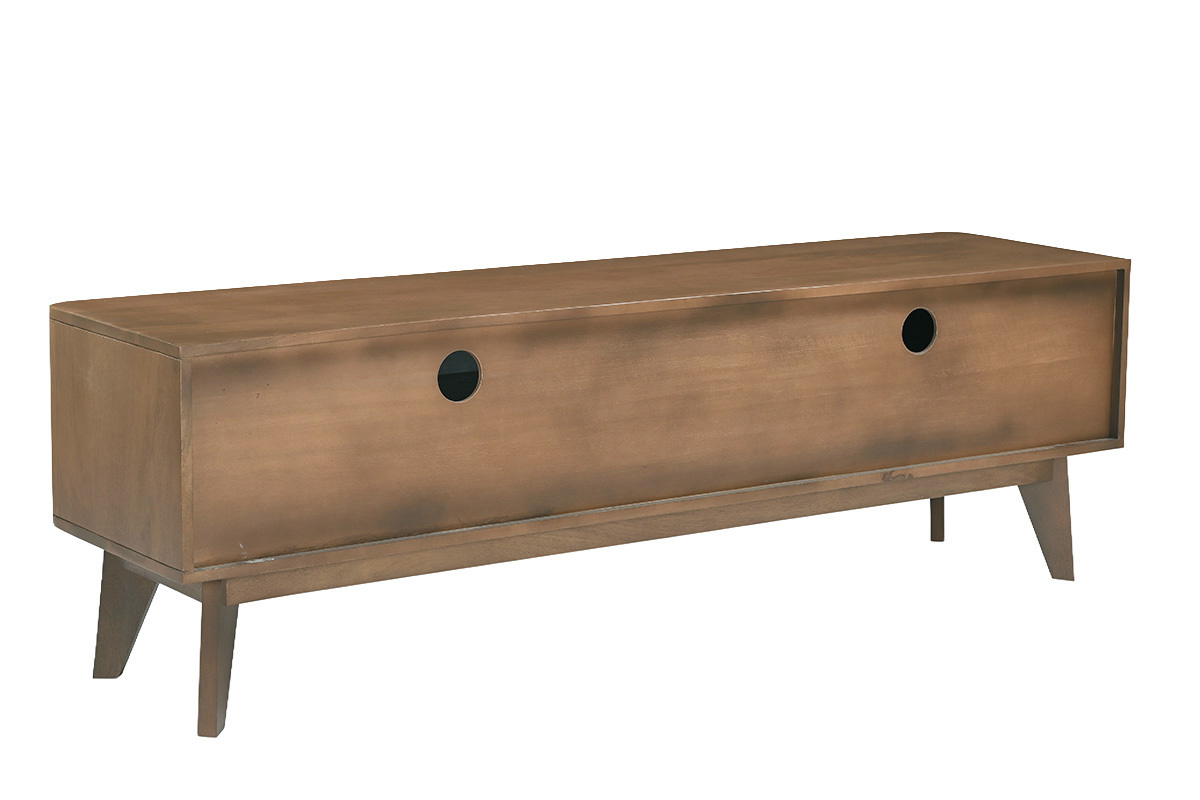 Meuble TV en bois fonc� manguier massif avec porte coulissante L160 cm ALDA