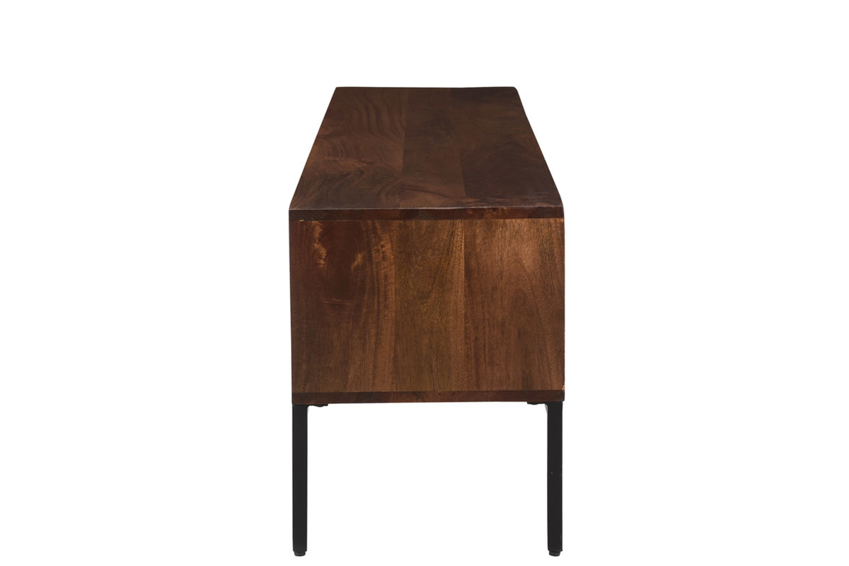 Meuble TV en bois fonc manguier massif et mtal noir 2 portes L160 cm ONDA