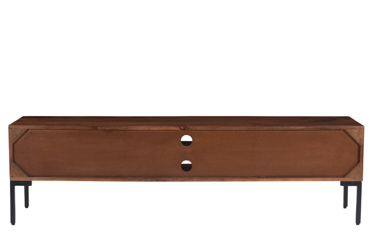Meuble TV en bois fonc manguier massif et mtal noir 2 portes L160 cm ONDA