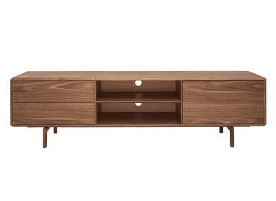 Meuble TV en bois foncé noyer 1 porte 2 tiroirs L180 cm SUVA