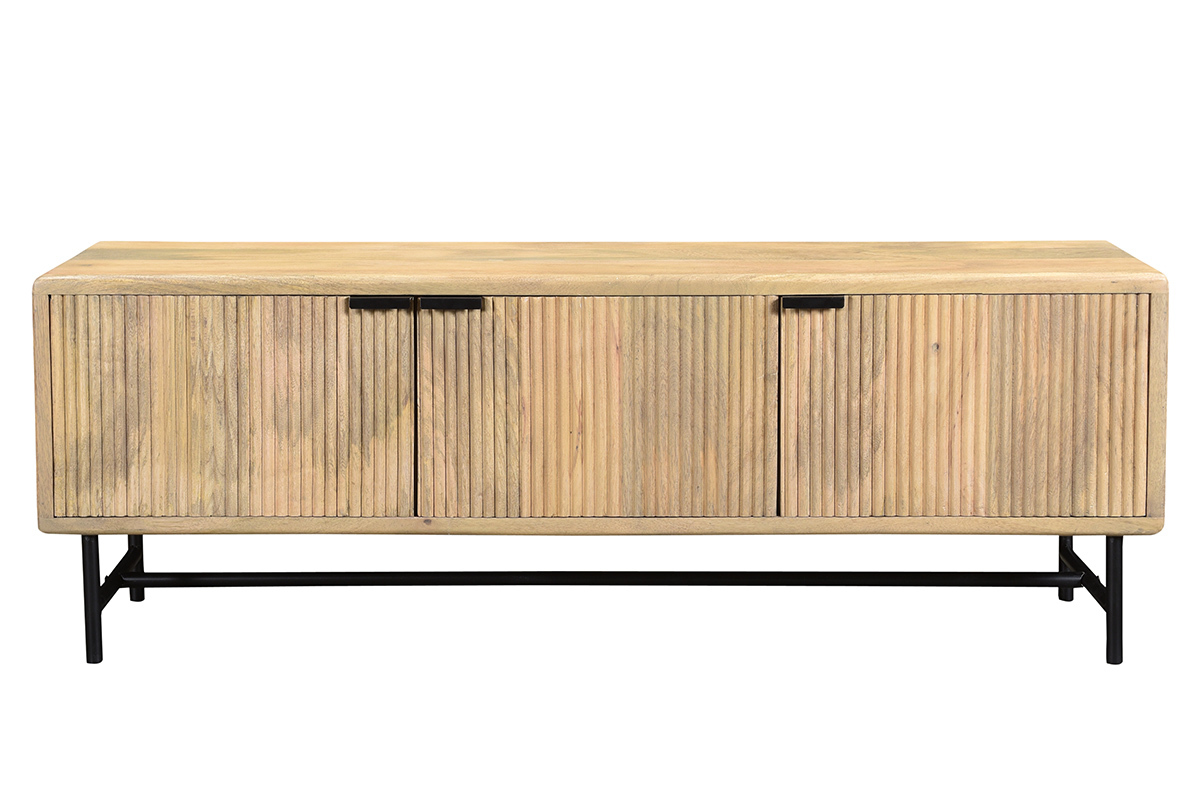 Meuble TV en bois manguier massif et mtal noir L145 cm MORISSON