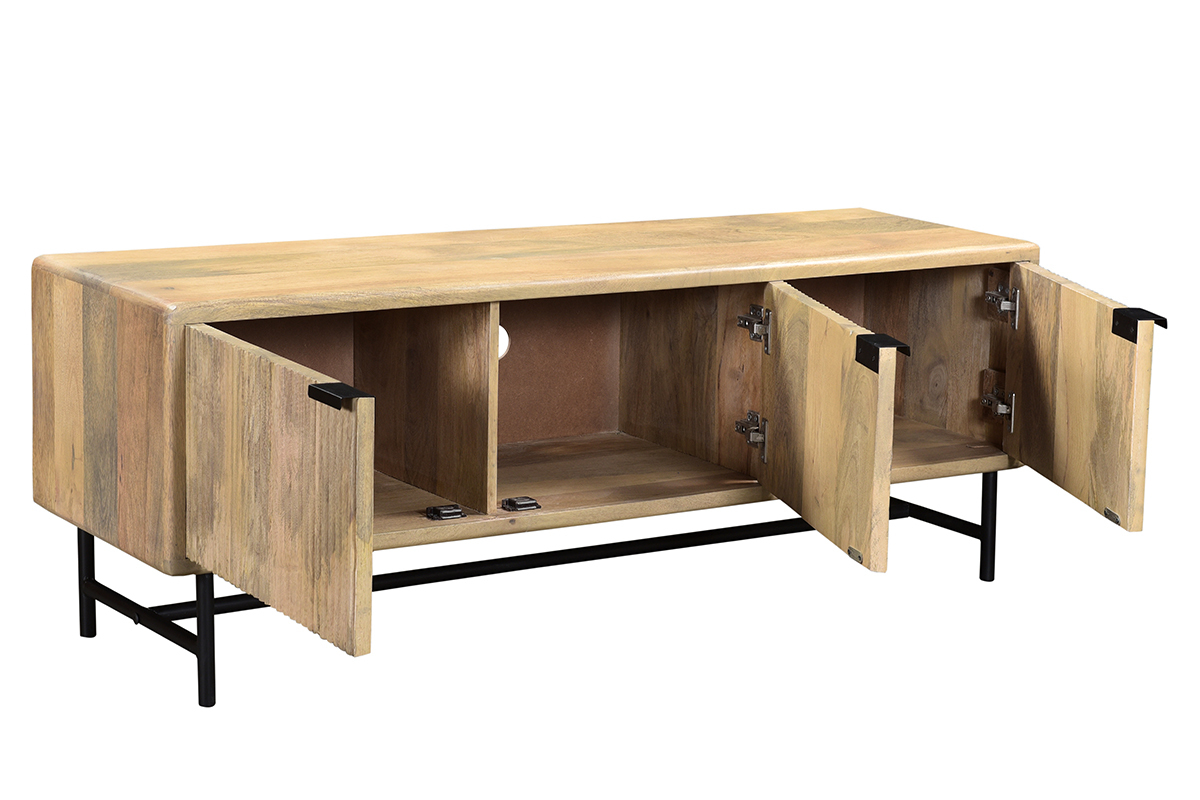 Meuble TV en bois manguier massif et mtal noir L145 cm MORISSON
