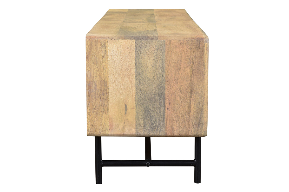 Meuble TV en bois manguier massif et mtal noir L145 cm MORISSON