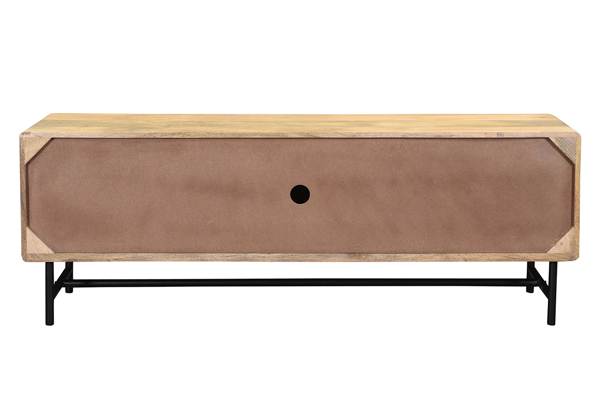 Meuble TV en bois manguier massif et mtal noir L145 cm MORISSON