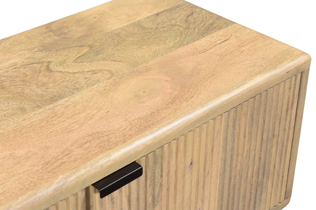 Meuble TV en bois manguier massif et mtal noir L145 cm MORISSON