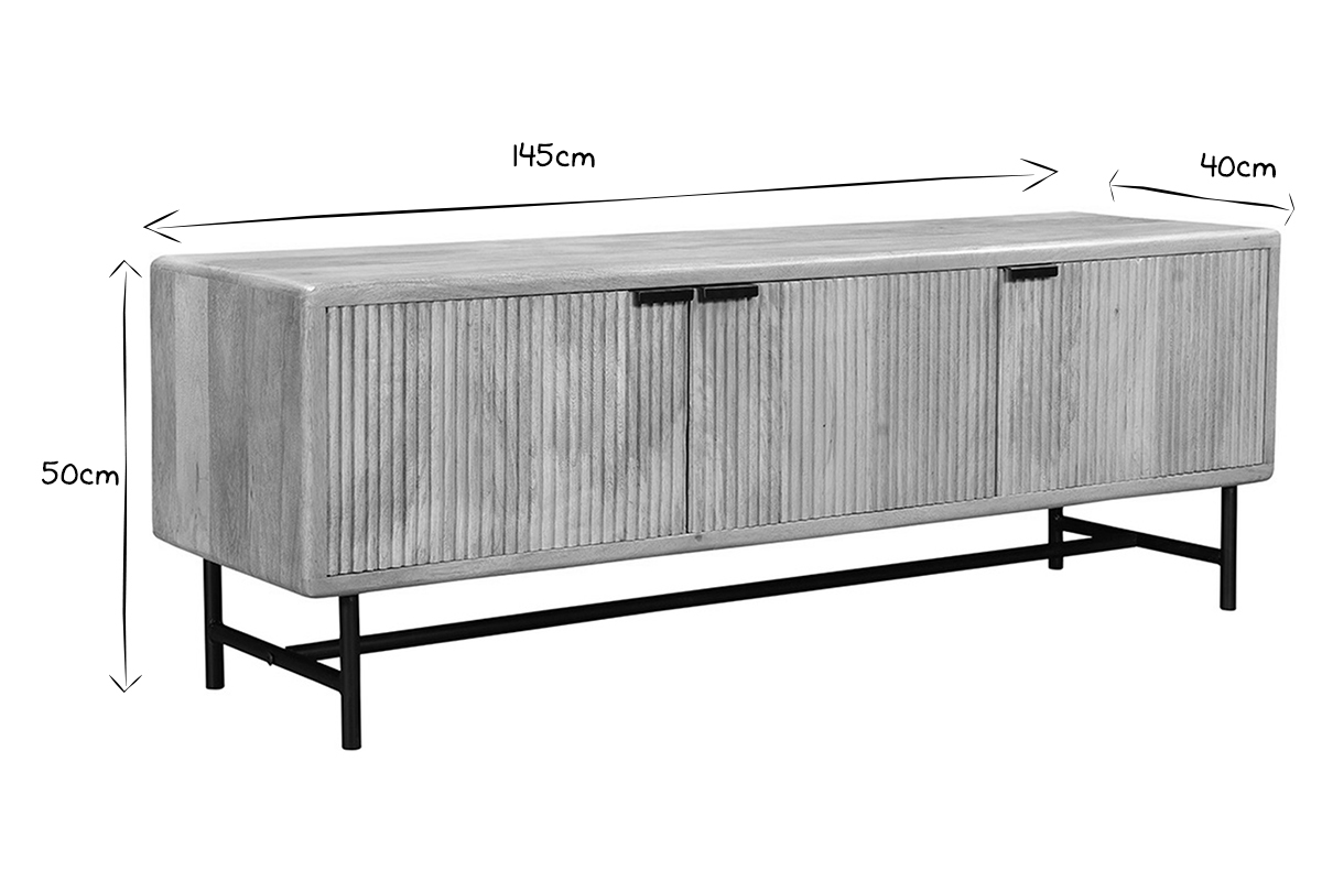 Meuble TV en bois manguier massif et mtal noir L145 cm MORISSON