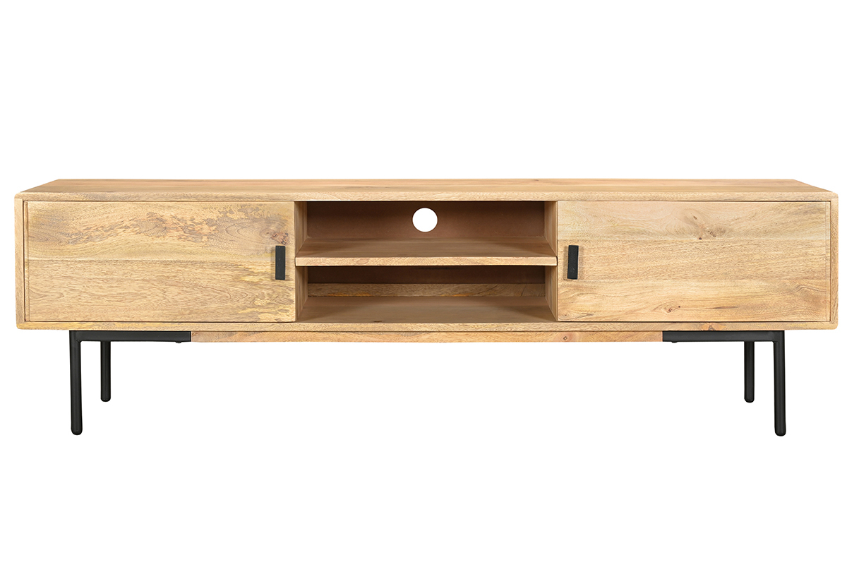 Meuble TV en bois manguier massif et mtal noir L165 cm JUDE