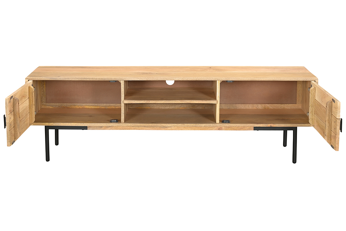 Meuble TV en bois manguier massif et mtal noir L165 cm JUDE