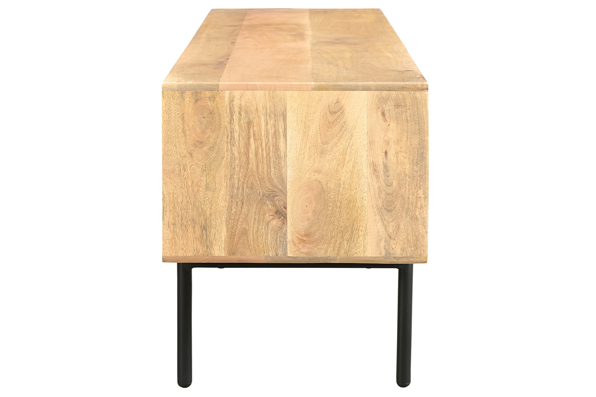 Meuble TV en bois manguier massif et mtal noir L165 cm JUDE