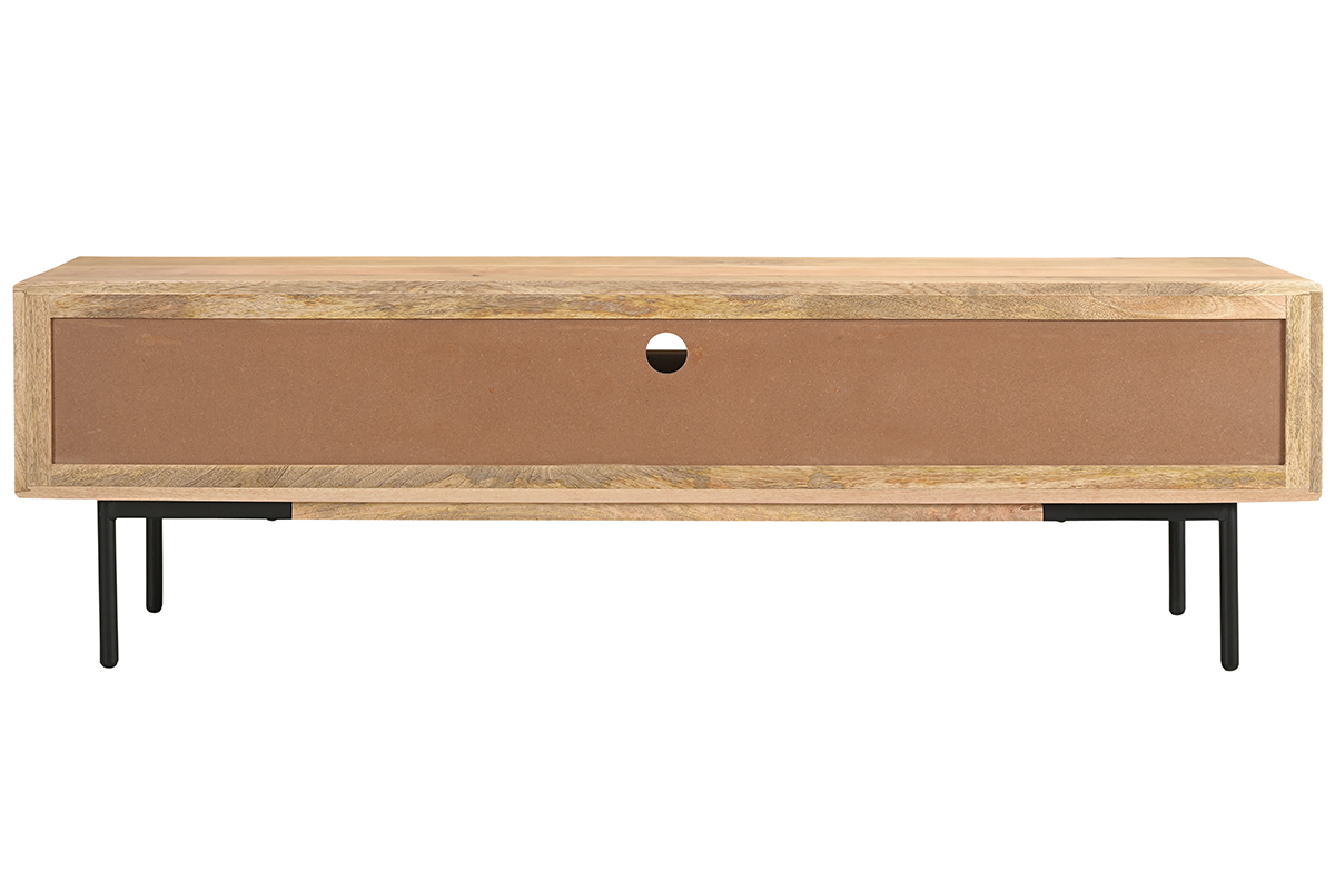 Meuble TV en bois manguier massif et mtal noir L165 cm JUDE