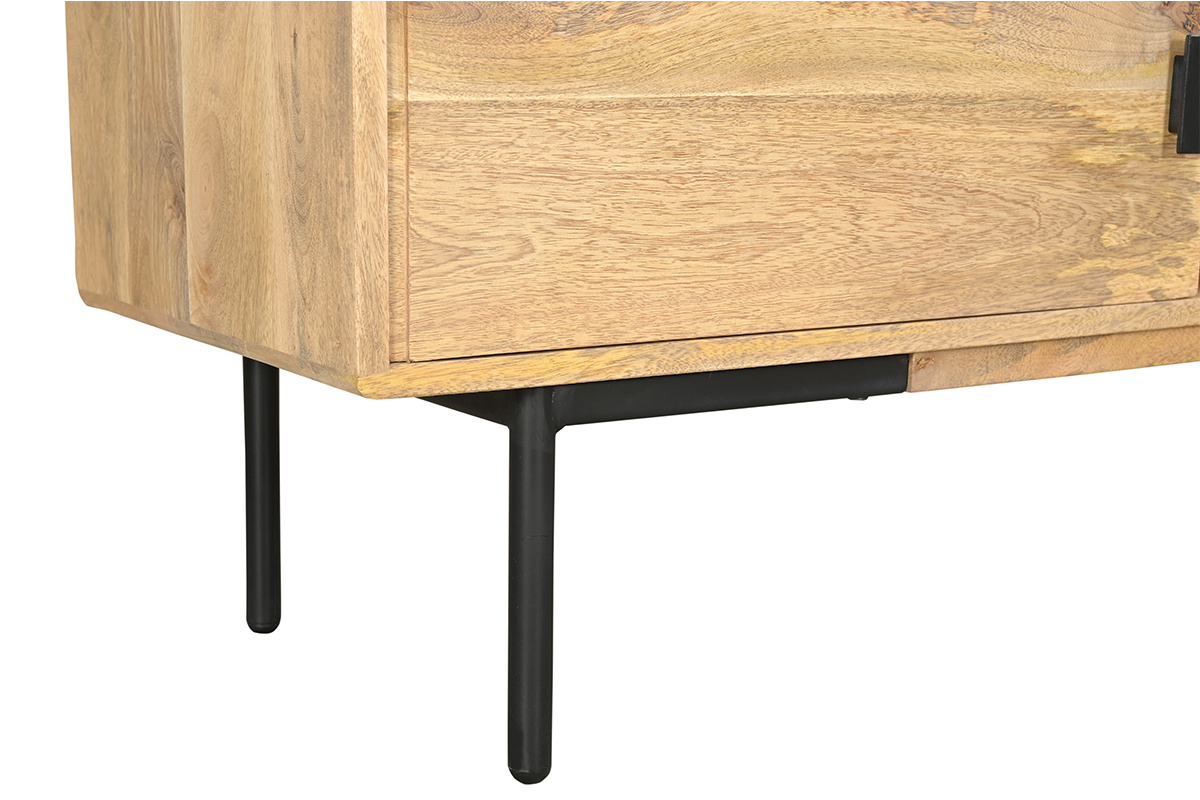 Meuble TV en bois manguier massif et mtal noir L165 cm JUDE