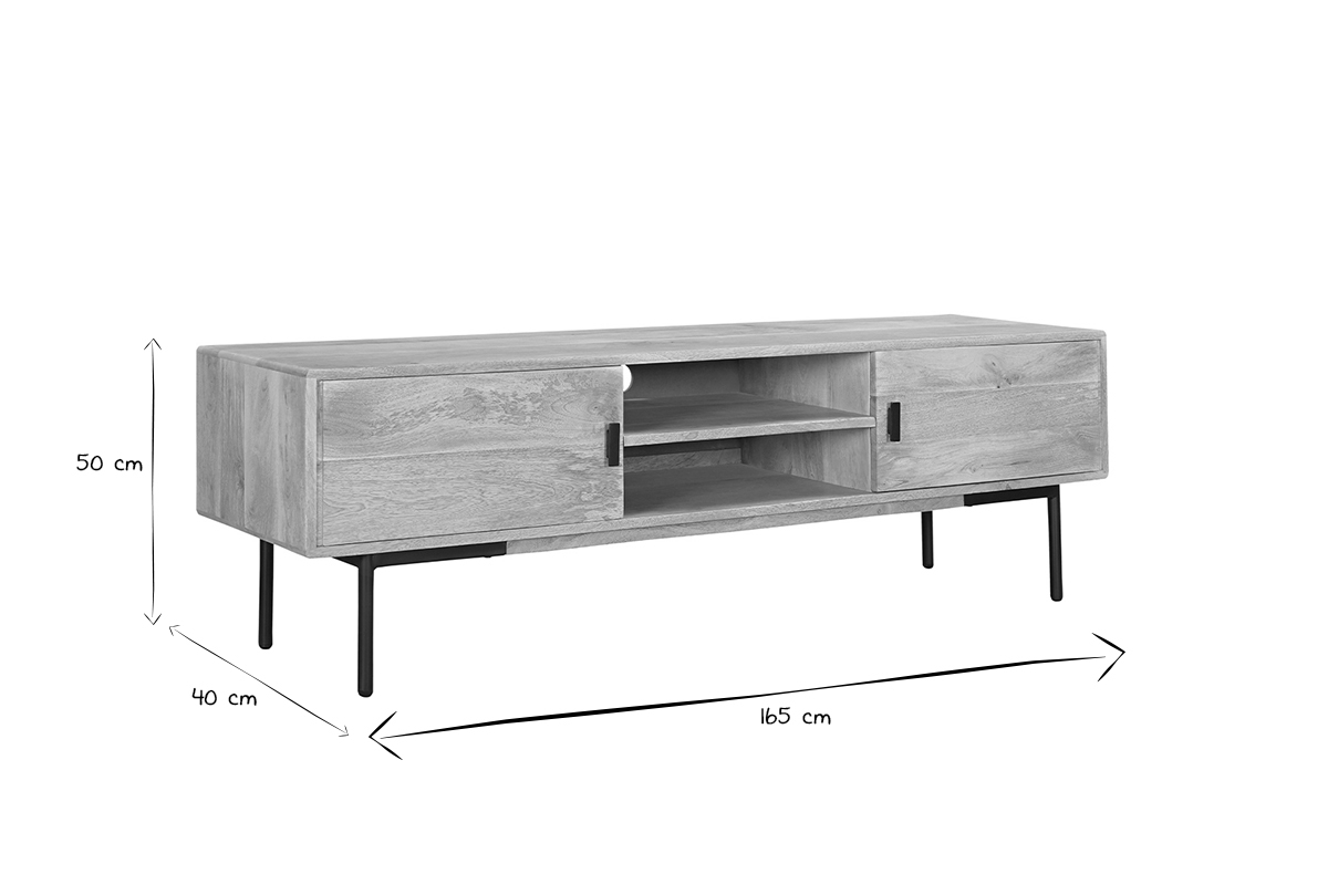 Meuble TV en bois manguier massif et mtal noir L165 cm JUDE