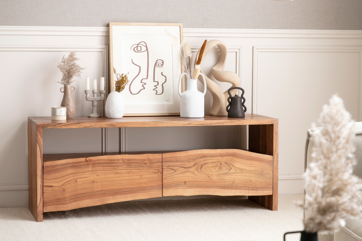 Meuble TV en bois massif avec tiroirs L130 cm BOHEMIAN