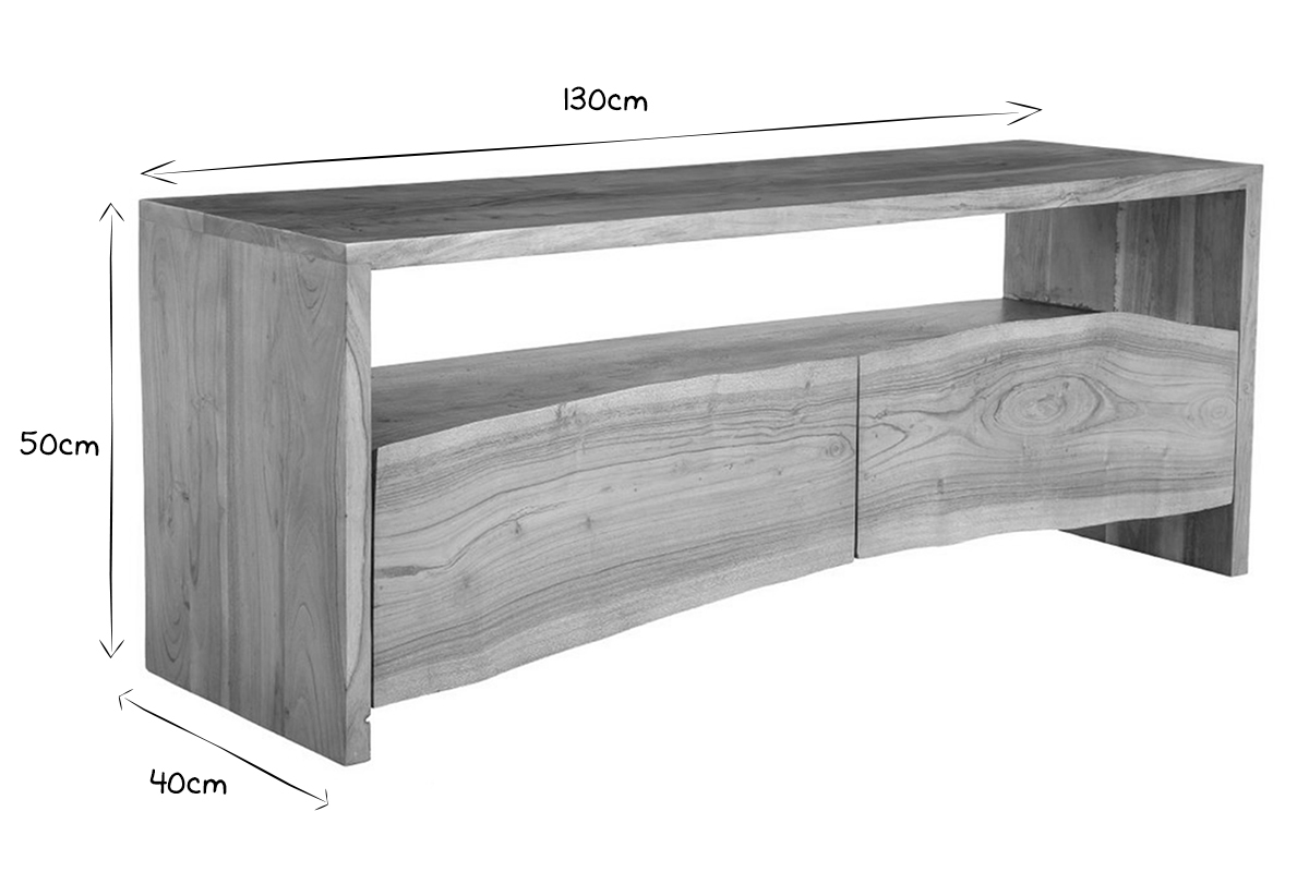 Meuble TV en bois massif avec tiroirs L130 cm BOHEMIAN