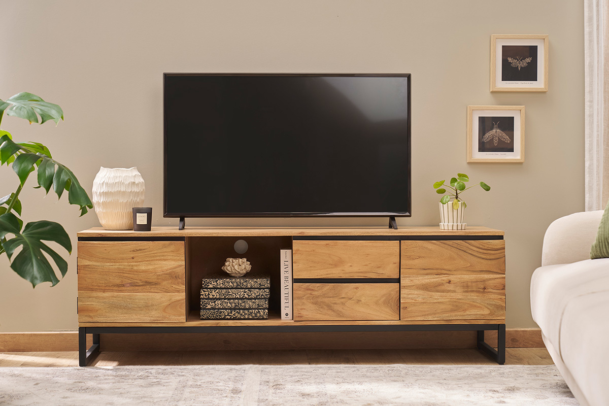 Meuble TV en bois massif L160 cm HOORN