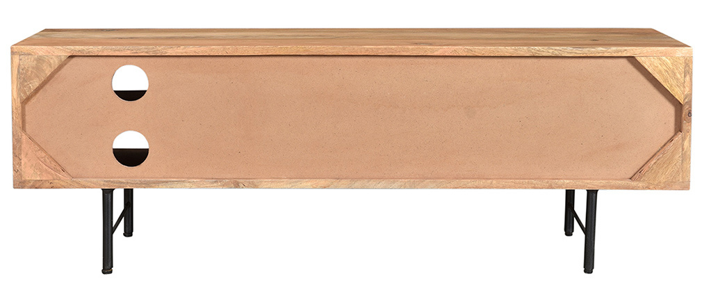 Meuble TV en manguier massif avec portes en relief L120 cm AGRA