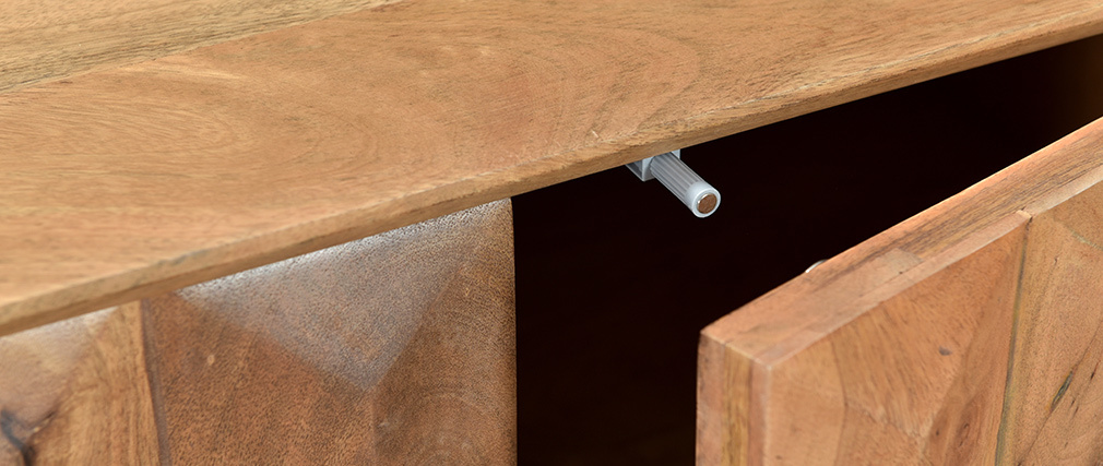 Meuble TV en manguier massif avec portes en relief L120 cm AGRA