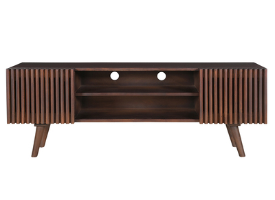 Meuble TV en manguier massif teinté bois foncé avec portes coulissantes L140 cm ALBA