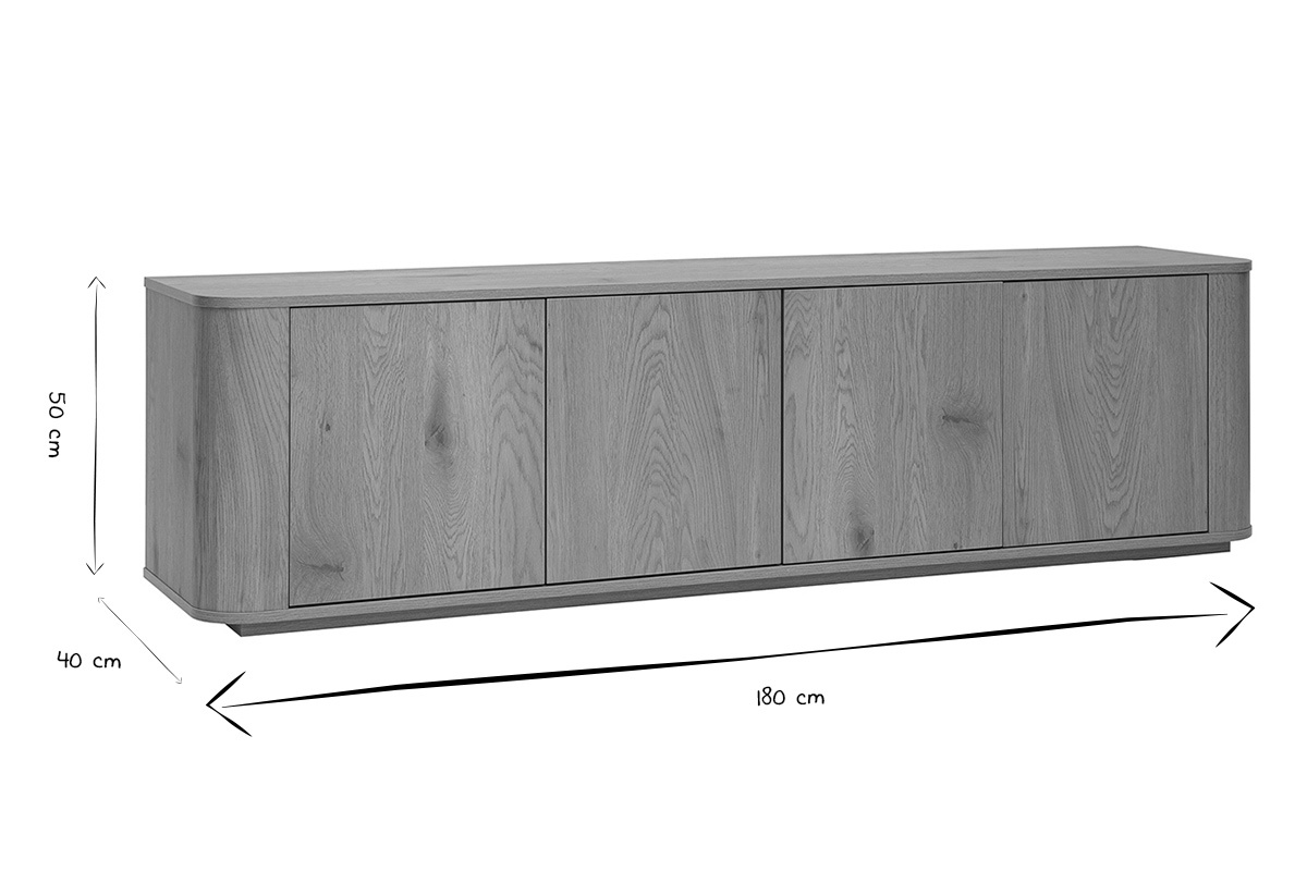 Meuble TV finition bois clair ch�ne 4 portes L180 cm NEGAN