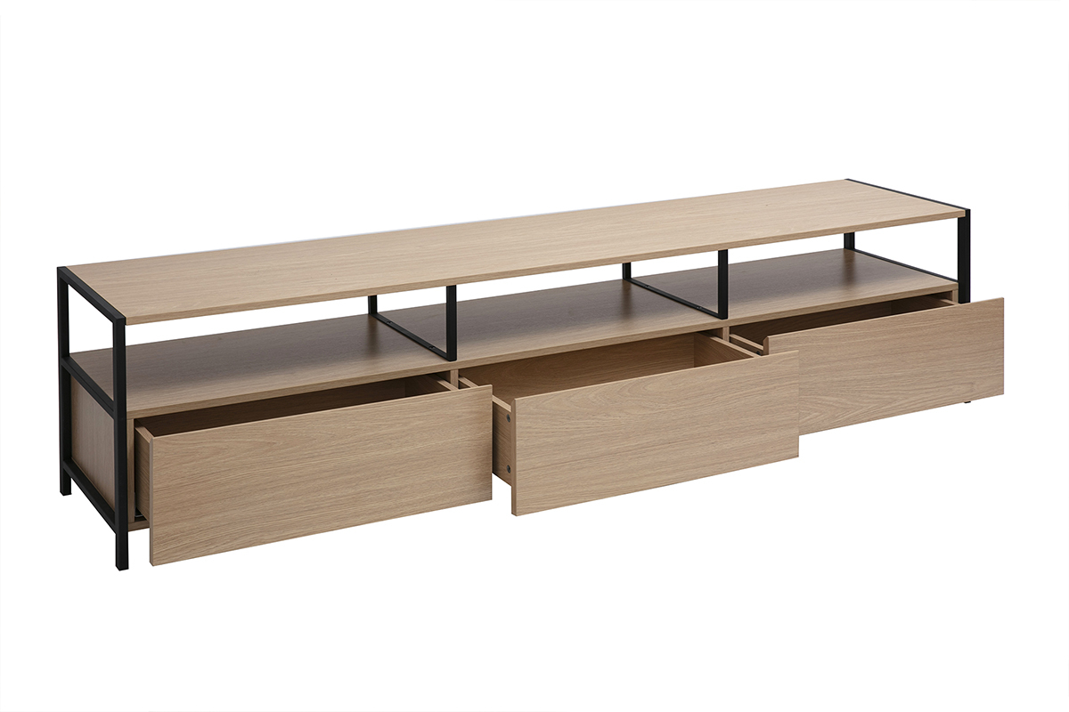 Meuble TV finition bois clair chne et mtal noir L180 cm MAXENCE