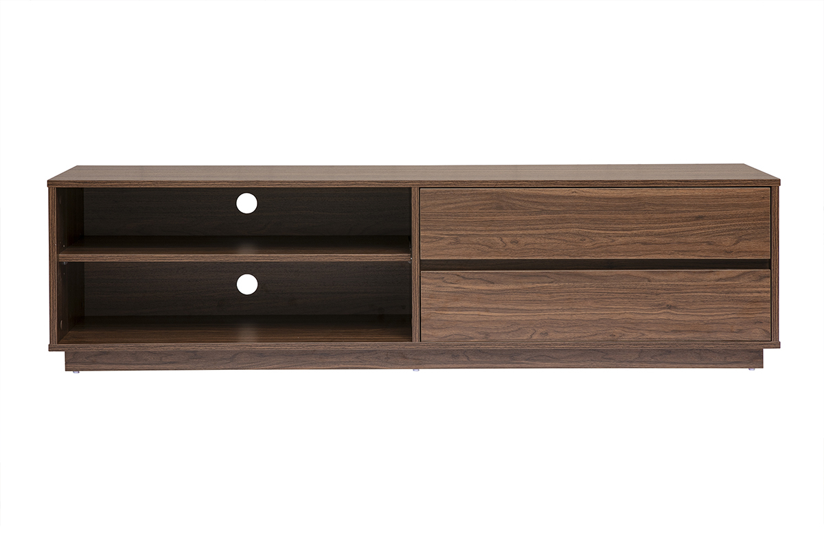 Meuble TV finition bois fonc� noyer 2 tiroirs L160 cm MADERO