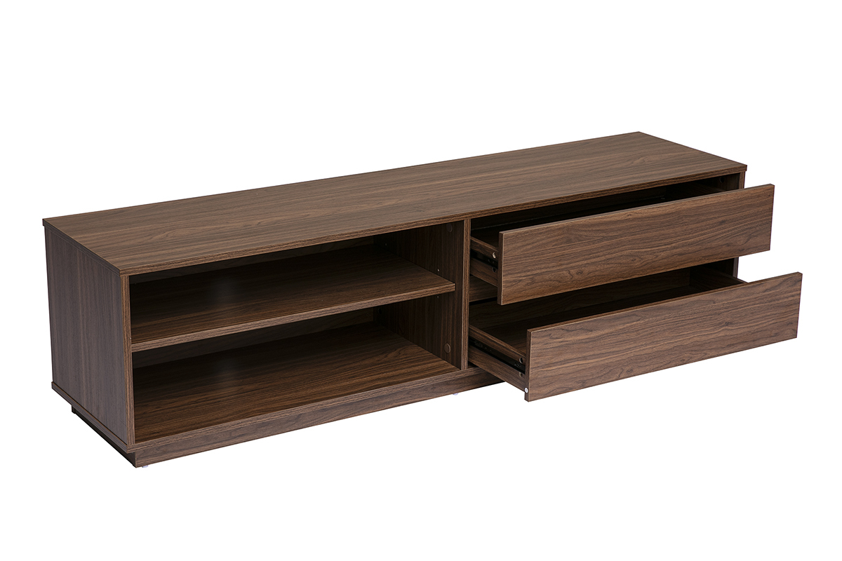 Meuble TV finition bois fonc� noyer 2 tiroirs L160 cm MADERO