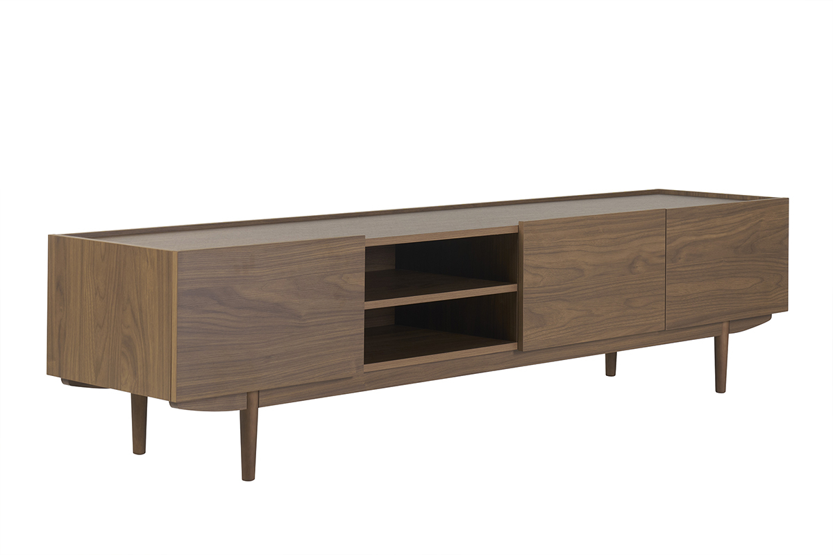 Meuble TV finition bois fonc noyer 3 portes L180 cm SANAA