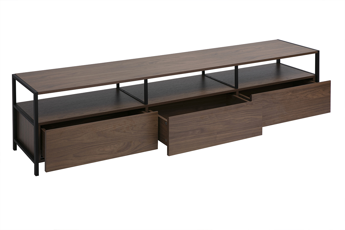 Meuble TV finition bois fonc� noyer et m�tal noir L180 cm MAXENCE