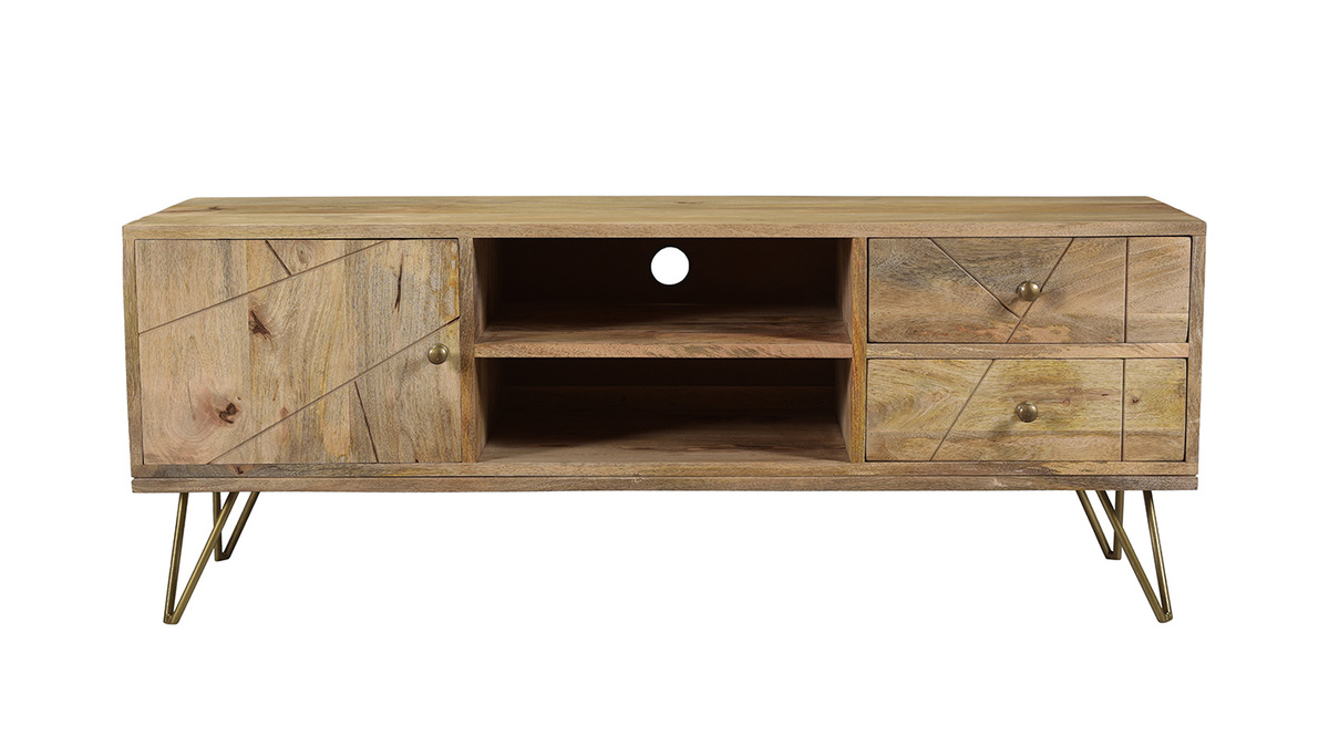Meuble TV grav en manguier massif et mtal L130 LINIUM