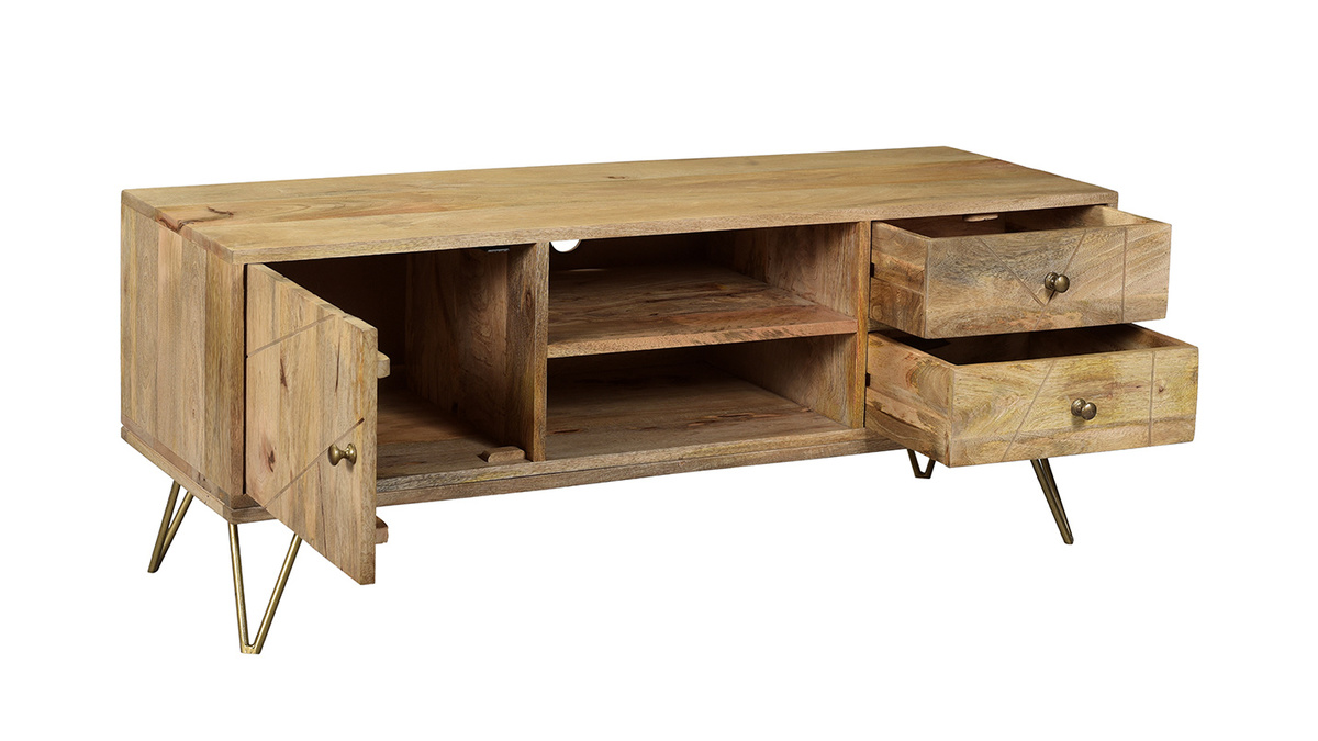 Meuble TV grav en manguier massif et mtal L130 LINIUM