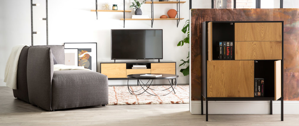 Meuble TV industriel bois et m�tal L140 cm TRESCA