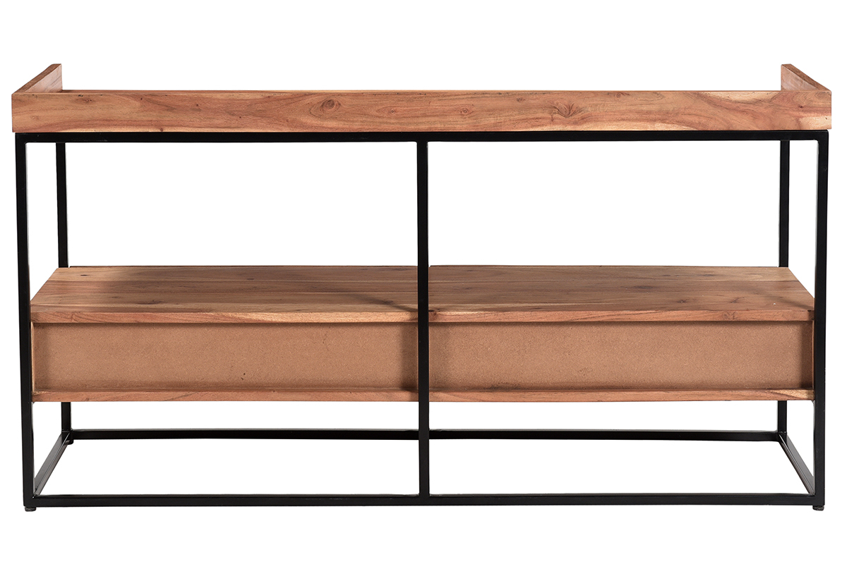 Meuble TV industriel bois massif et mtal noir L115 cm HERMANN